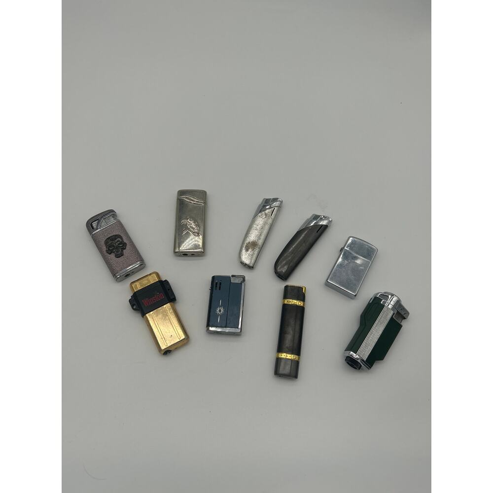 Lot of 9 Vintage Lighters Zippo Kaywoodie Japan Winston Colbert AS IS Parts/Repa